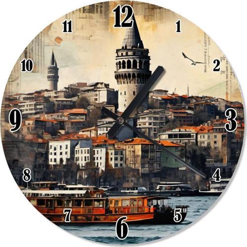 Galata Kulesi Ve Manzara Sessiz Duvar Saati