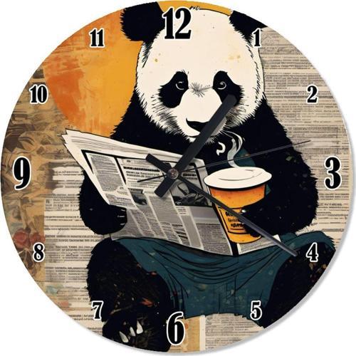 Gazete Okuyan Panda Tasarım Duvar Saati
