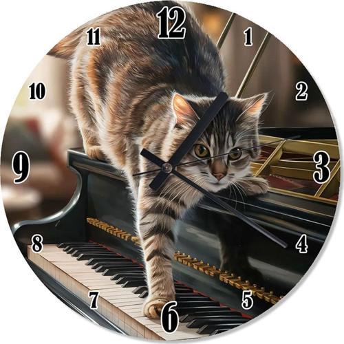 Piyano Çalan Kedi Analog Duvar Saati