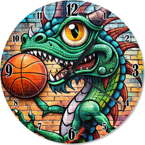 Sevimli Ejderha Ve Basketbol Topu Dekoratif Duvar Saati