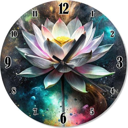 Beyaz Lotus Çiçeği Akarlı Duvar Saati