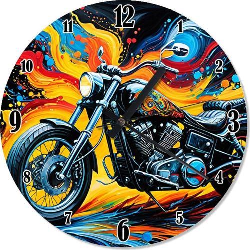 Renkli Chopper Motosiklet Sessiz Duvar Saati