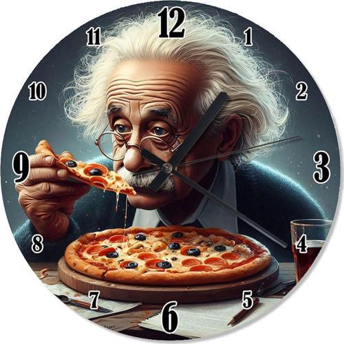 Pizza Yiyen Albert Einstein Akarlı Duvar Saati