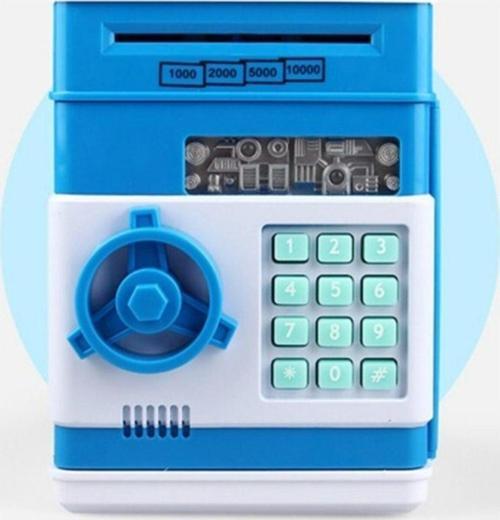 Şifreli Otomatik Kağıt Para Alan Atm Kasa Kumbara - Mavi