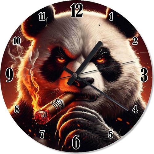 Puro İçen Panda Baskılı Duvar Saati