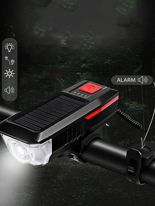 Solar Enerjili Usb Ile Şarj Edilebilir Ledli Bisiklet Feneri Kornalı Ve Su Geçirmez Far