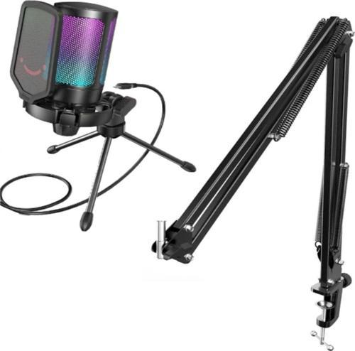 Ampligame A6V Siyah Yayıncı Oyuncu Rgb Usb Mikrofon Cs1 Masa Tipi Stand Ayaklık Sehpası