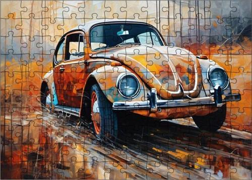 Ahşap Mdf Puzzle Yapboz Retro Kaplumbağa Araba 120 Parça 25 x 35 cm