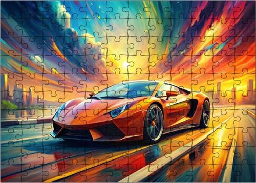 Ahşap Mdf Puzzle Yapboz Turuncu Spor Araba 120 Parça 25 x 35 cm