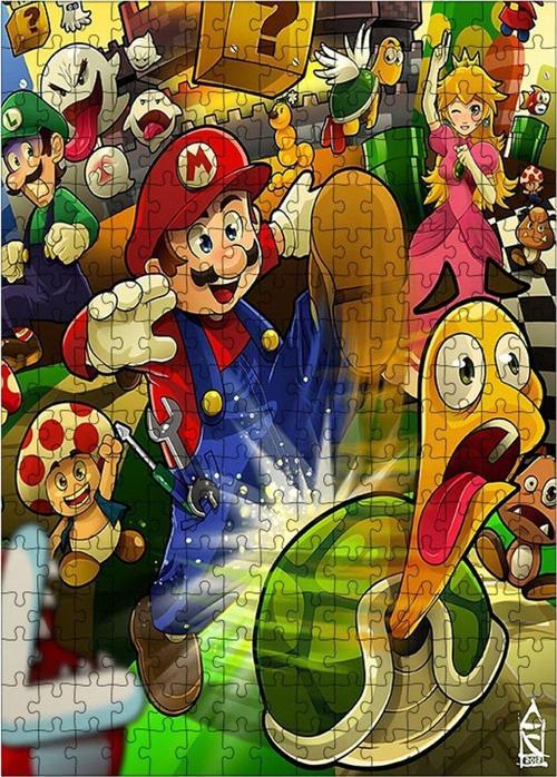 Ahşap Mdf Puzzle Yapboz Süper Mario Arkadaşları 255 Parça 35 x 50 cm