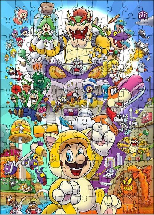 Ahşap Mdf Puzzle Yapboz Süper Mario Arkadaşları 120 Parça 25 x 35 cm