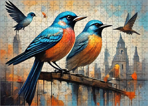 Ahşap Mdf Puzzle Yapboz Mavi Serçe 500 Parça 50 x 70 cm
