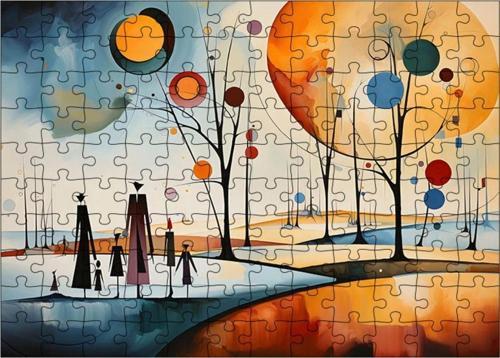 Ahşap Mdf Puzzle Yapboz Sürrealist Aile Ve Doğa 120 Parça 25 x 35 cm