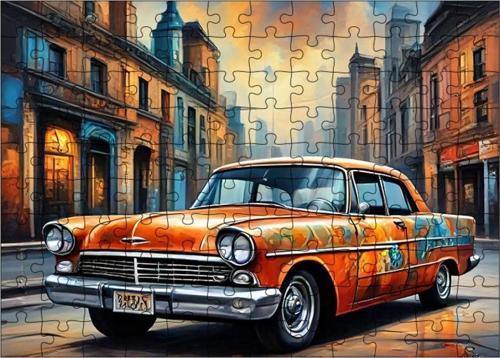 Ahşap Mdf Puzzle Yapboz Klasik Araba 120 Parça 25 x 35 cm