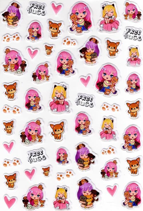 Sticker Kabartmalı A4 Boyutunda Stiker Defter, Planlayıcı Etiket-(lim555) - Kedili Kız