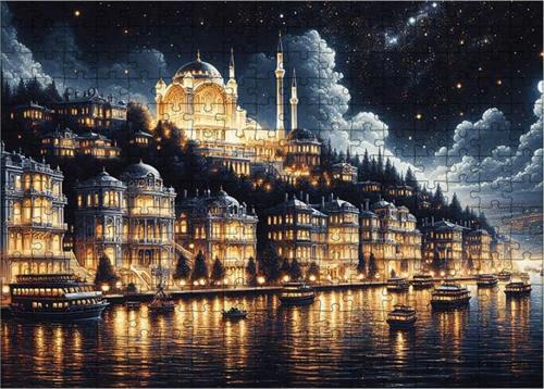 Ahşap Mdf Puzzle Yapboz Deniz Manzaralı Evler Ve Cami 255 Parça 35 x 50 cm
