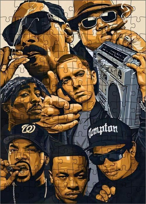 Ahşap Mdf Puzzle Yapboz Biggie Notorious 2Pac Jay-Z N.W.A 120 Parça 25 x 35 cm