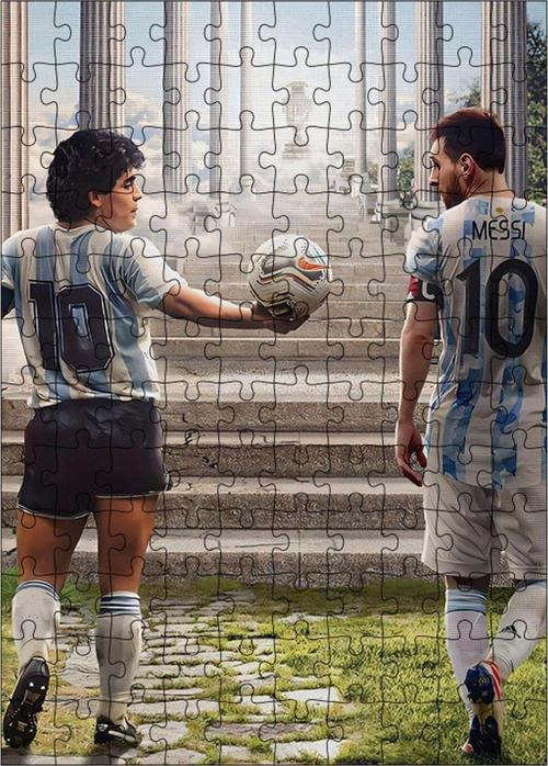 Ahşap Mdf Puzzle Yapboz Diego Maradona Ve Messi 120 Parça 25 x 35 cm