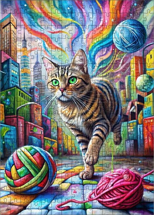Ahşap Mdf Puzzle Yapboz Kedi Gezegenindeki tekir kedi 255 Parça 35 x 50 cm