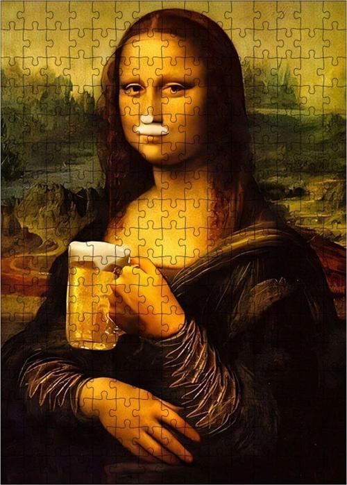 Ahşap Mdf Puzzle Yapboz Bira İçen Mona Lisa 255 Parça 35 x 50 cm