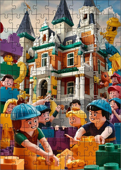 Ahşap Mdf Puzzle Yapboz Adamlar ve Şato 120 Parça 25 x 35 cm
