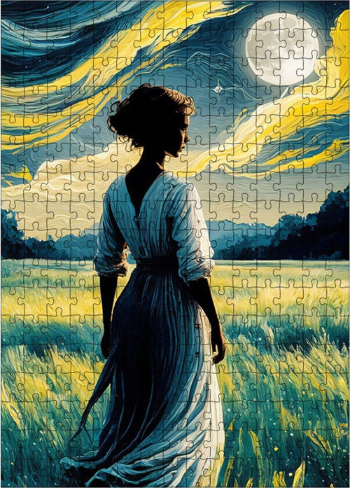 Ahşap Mdf Puzzle Yapboz Tarlada Kadın Ve Ay Van Gogh 255 Parça 35 x 50 cm