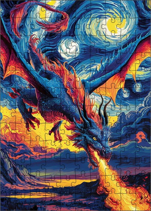 Ahşap Mdf Puzzle Yapboz Van Gogh Tarzı Ejderha 120 Parça 25 x 35 cm