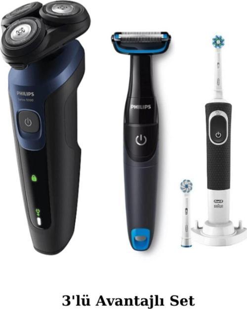 S5445 Islak/Kuru Sinek Kaydı Tıraş Makinesi - Banyo Vücut Tıraş - Oral-B Diş Fırçası 3'lü Se