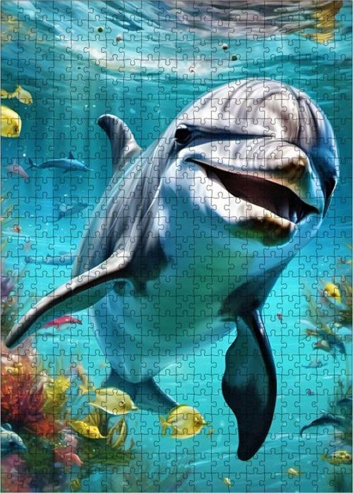 Ahşap Mdf Puzzle Yapboz Sevimli Yunus 500 Parça 50 x 70 cm