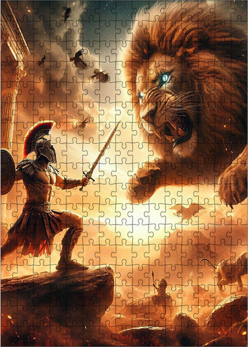 Ahşap Mdf Puzzle Yapboz Gladyatörle İle Aslan 255 Parça 35 x 50 cm