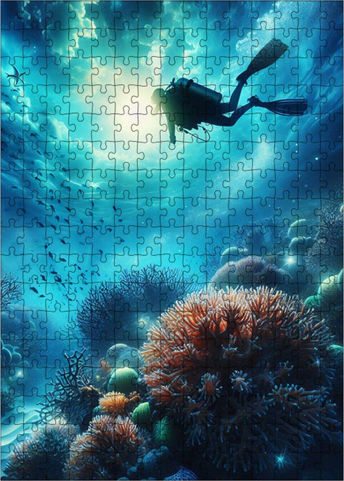 Ahşap Mdf Puzzle Yapboz Dalgıç Ve Mercanlar 255 Parça 35 x 50 cm