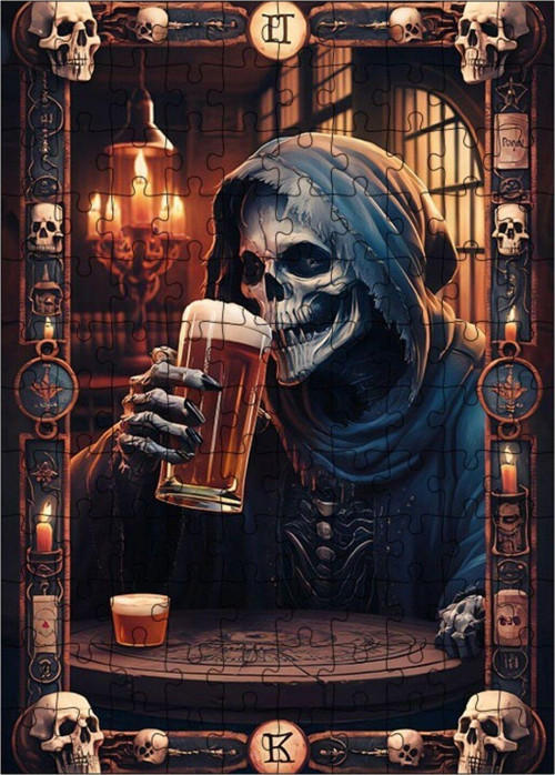 Ahşap Mdf Puzzle Yapboz Bira İçen Ölüm Meleği 120 Parça 25 x 35 cm
