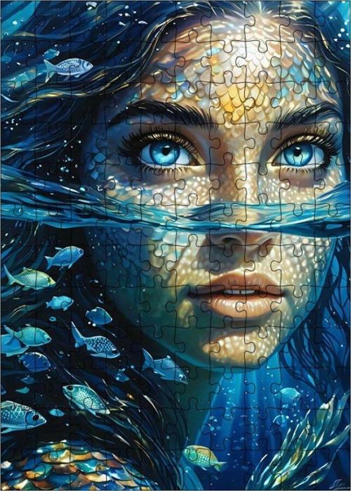 Ahşap Mdf Puzzle Yapboz Suyun Altındaki Kadın 120 Parça 25 x 35 cm