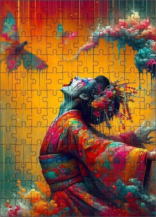 Ahşap Mdf Puzzle Yapboz Haykıran Japon Kadın 120 Parça 25 x 35 cm