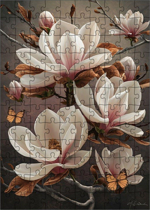 Ahşap Mdf Puzzle Yapboz Beyaz Çiçekler 120 Parça 25 x 35 cm