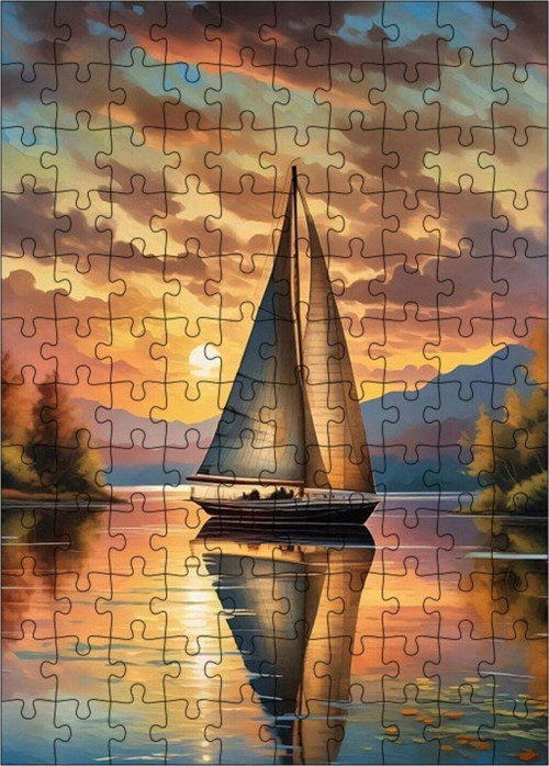 Ahşap Mdf Puzzle Yapboz Göldeki Tekne 120 Parça 25 x 35 cm