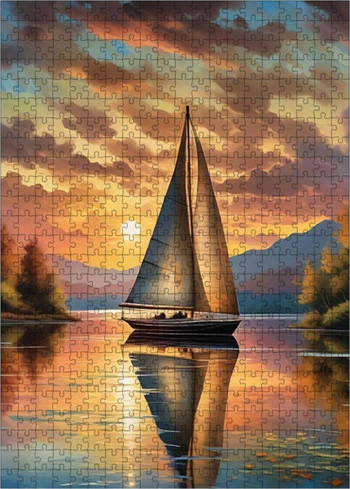 Ahşap Mdf Puzzle Yapboz Göldeki Tekne 500 Parça 50 x 70 cm
