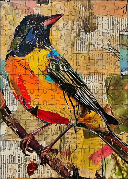 Ahşap Mdf Puzzle Yapboz Daldaki Renkli Serçe 120 Parça 25 x 35 cm