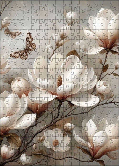 Ahşap Mdf Puzzle Yapboz Çiçekler Ve Kelebek 255 Parça 35 x 50 cm