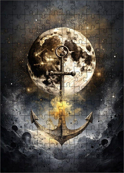 Ahşap Mdf Puzzle Yapboz Çapa Ve Ay 120 Parça 25 x 35 cm
