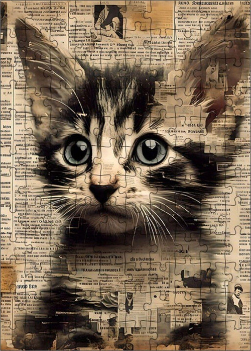 Ahşap Mdf Puzzle Yapboz Gazete Fon Kedi 120 Parça 25 x 35 cm