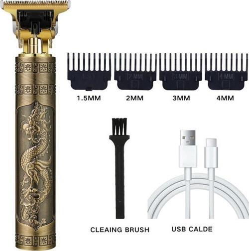 VINTAGE T9 KOMPLE METAL USB ŞARJLI ENSE ÇİZİM - SAÇ SAKAL KESME TRAŞ MAKİNESİ 