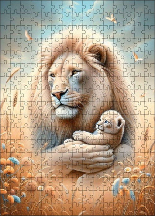 Ahşap Mdf Puzzle Yapboz Aslan Ve Yavrusu 255 Parça 35 x 50 cm