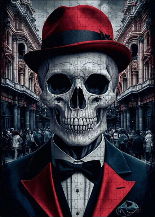 Ahşap Mdf Puzzle Yapboz Kırmızı Şapkalı İskelet 500 Parça 50 x 70 cm