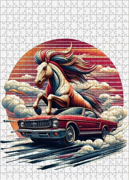 Ahşap Mdf Puzzle Yapboz At Ve Araba 500 Parça 50 x 70 cm
