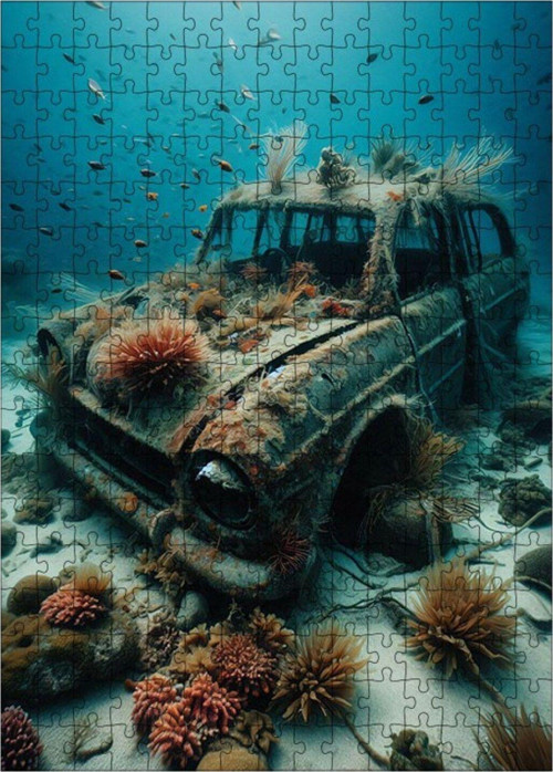 Ahşap Mdf Puzzle Yapboz Batık Araba 255 Parça 35 x 50 cm