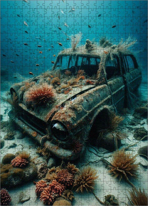 Ahşap Mdf Puzzle Yapboz Batık Araba 500 Parça 50 x 70 cm