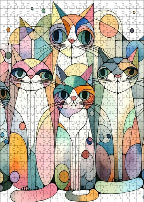 Ahşap Mdf Puzzle Yapboz Renkli Kediler 500 Parça 50 x 70 cm