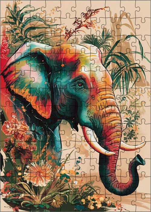 Ahşap Mdf Puzzle Yapboz Fil Ve Çiçekler 120 Parça 25 x 35 cm
