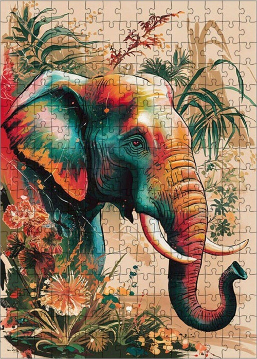 Ahşap Mdf Puzzle Yapboz Fil Ve Çiçekler 255 Parça 35 x 50 cm